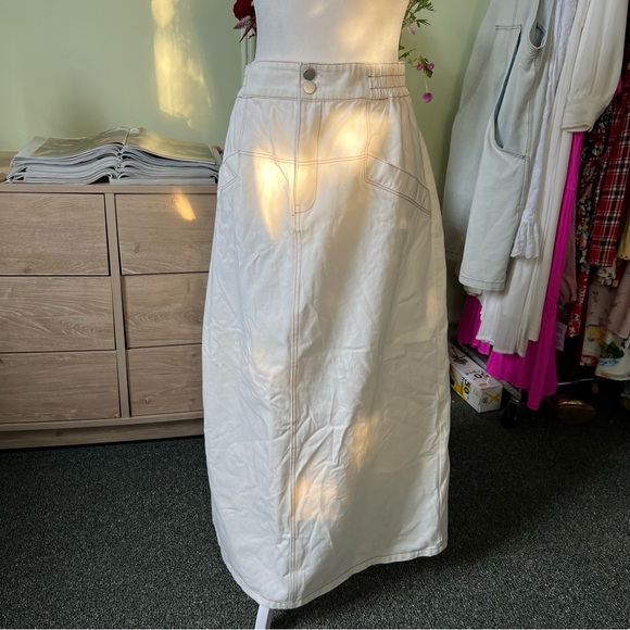 White & Tan Stitching Cotton Modest Baggy Oversized Cargo Casual Jean Skirt XL - Picture 4 of 16